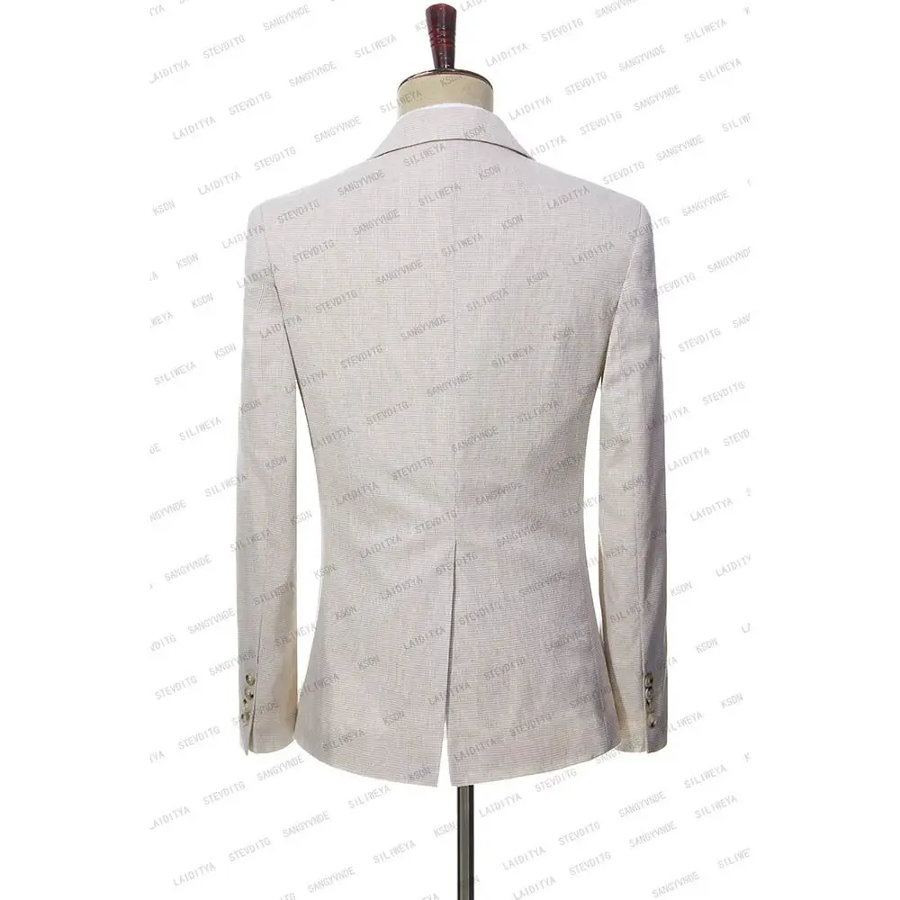 Lüks erkek Takım Elbise Düğün 2024 Açık Haki Tek Göğüslü Resmi iş ceket İnce Üç Parçalı Takım Elbise (Ceket + Pantolon + Yelek) Görüntü 3