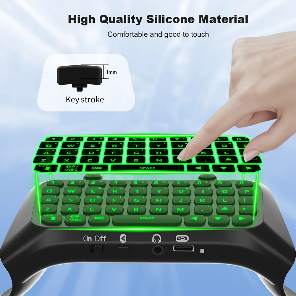 Mini Tuş Takımı Chatpad Bluetooth Uyumlu Kablosuz Oyun Tuş Takımı Yeşil Aydınlatmalı Dahili Hoparlör PS5 Elite Kolu Görüntü 3