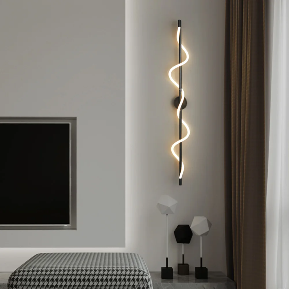 Modern Lüks LED Spiral Duvar Lambası-Siyah Beyaz İç Duvar Lambası, iskandinav Dekor Tasarım Altın Eğrisi Duvar Aplik Oturma Odası için Görüntü 3