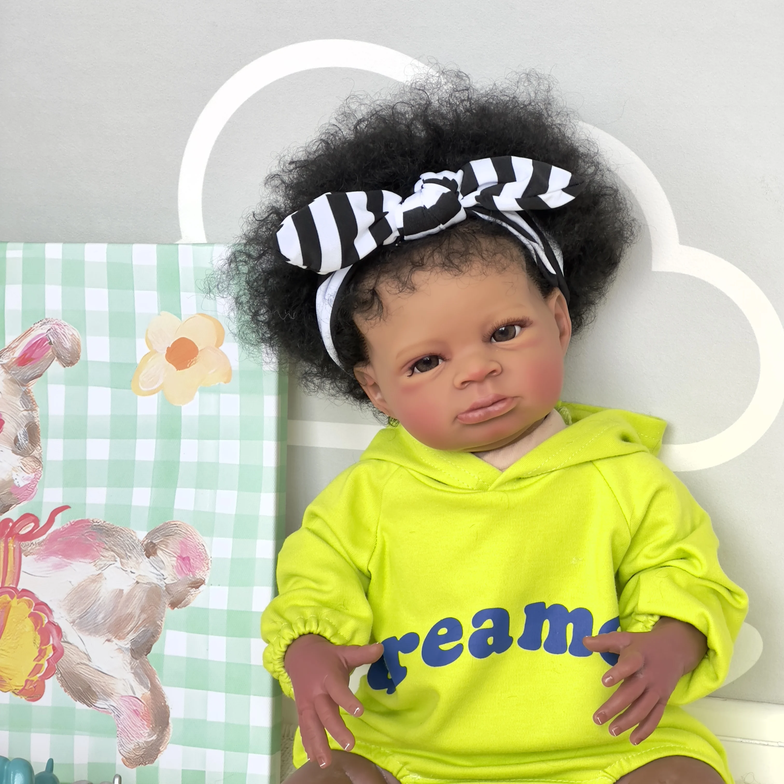 NPK 20 inç Reborn Bebek Lanny Koyu Kahverengi Deri Bebek Sanat Yapımı 3D Cilt Gerçekçi Bebek Koleksiyon Doll Görüntü 3