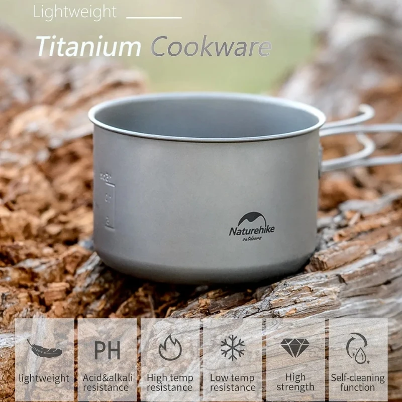 Naturehike Açık Titanyum Pot Kamp Çatal Kamp kızartma tavası Alan Taşınabilir Tencere Tencere Piknik Titanyum Mutfak Görüntü 3