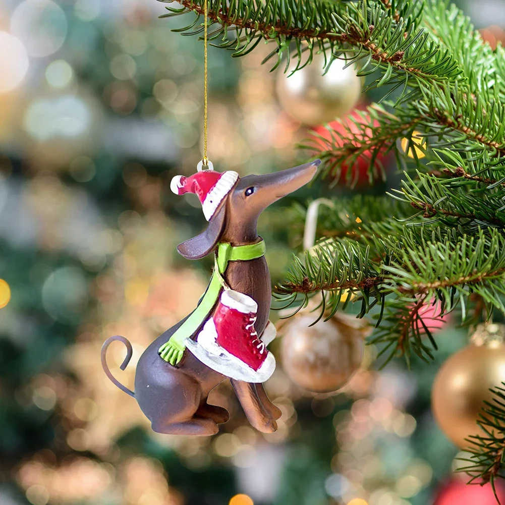 Noel Dachshund Köpek Şekilli Kolye Komik Sosis Köpek Ağacı Kolye Dekoratif Halat ile Ev Tatil Parti Dekor için Görüntü 3