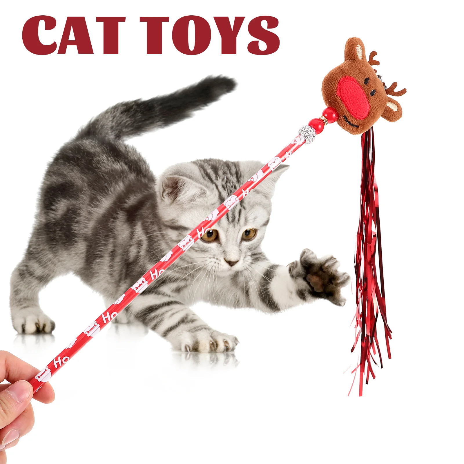 Noel Partisi İnteraktif Kedi Teaser Değnek Yavru Kedi Oyuncak Noel Tarzı Kedi Teaser Değnek Görüntü 3