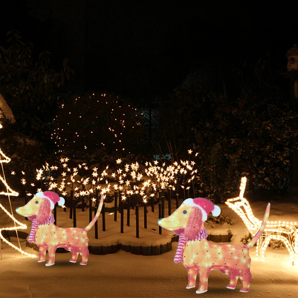Noel dekorasyon köpek kedi figürü LED ışıkları açık bahçe Yard kış dekorasyon ev festivaller dekoratif süsler Görüntü 3