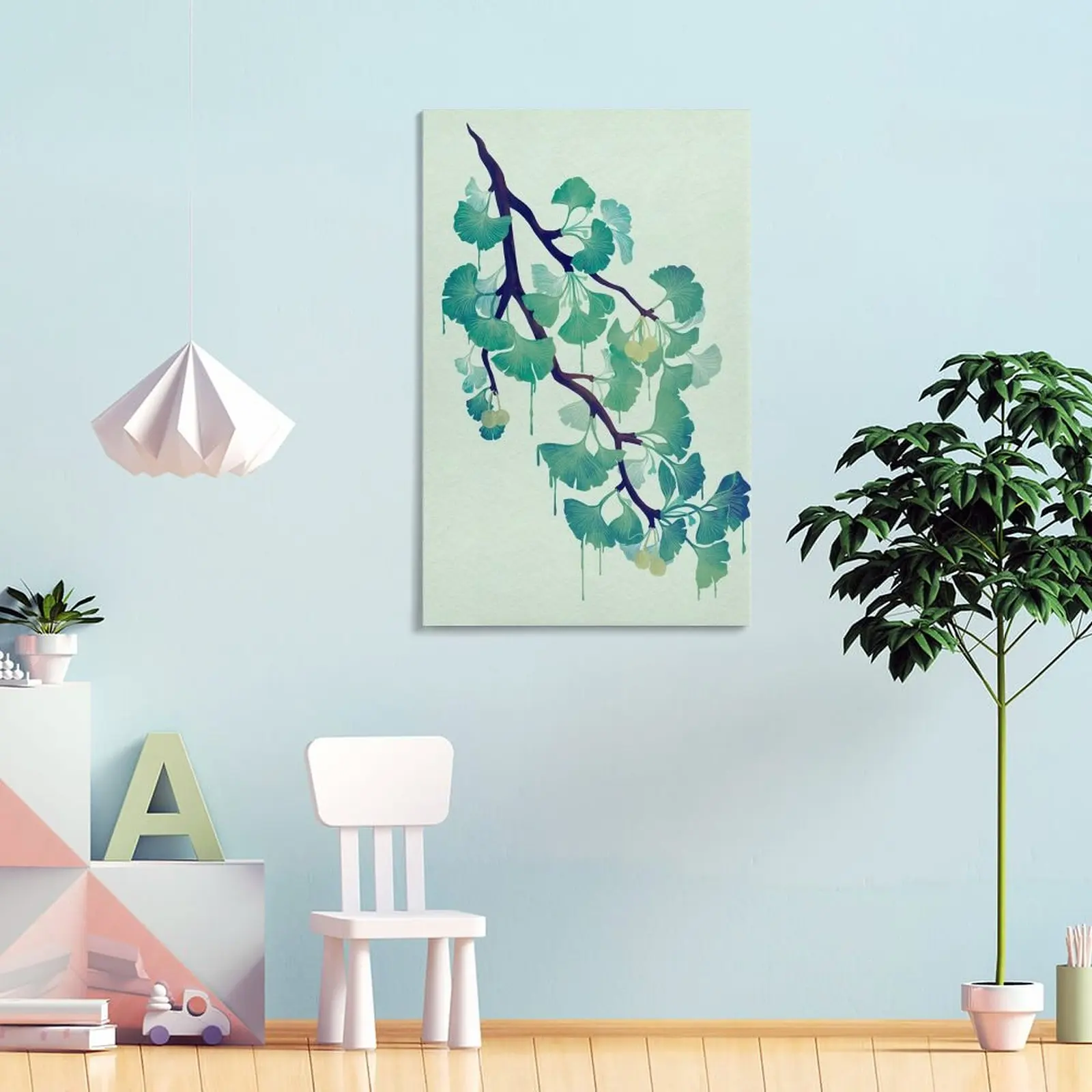 O Ginkgo (Yeşil) Tuval Boyama Resimleri yatak odası için dekoratif resim oturma odası için Görüntü 3