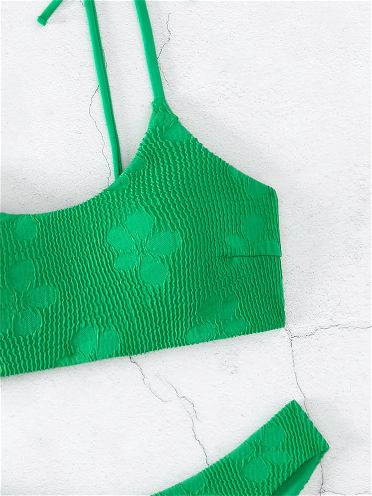 Seksi Kravat Askısı bikini seti Kadınlar Katı Yeşil Çiçek Tasarımcı Push Up İki Parçalı Mayo Plaj Mayo Tanga Mayo 2023 Görüntü 3