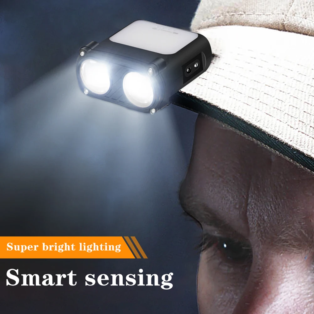 Sensör kep lambası LED klips ışık 6 aydınlatma modları COB LED Far Su Geçirmez USB şarj edilebilir kafa lambası kamp balıkçılık için Görüntü 3