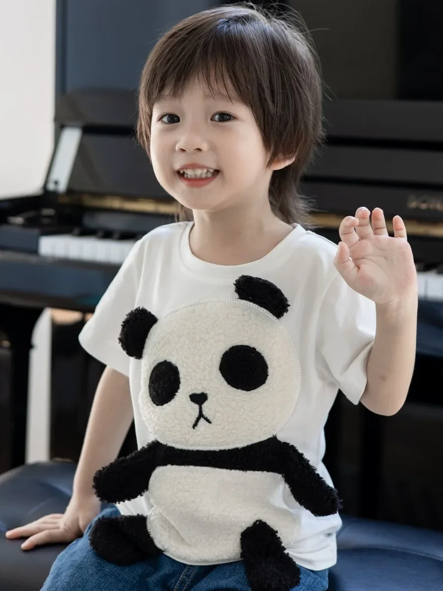 Sevimli karikatür 3D Küçük Panda kısa kollu t-shirt çocuk Erkek ve Kız Bebek Üst Yaz Görüntü 3