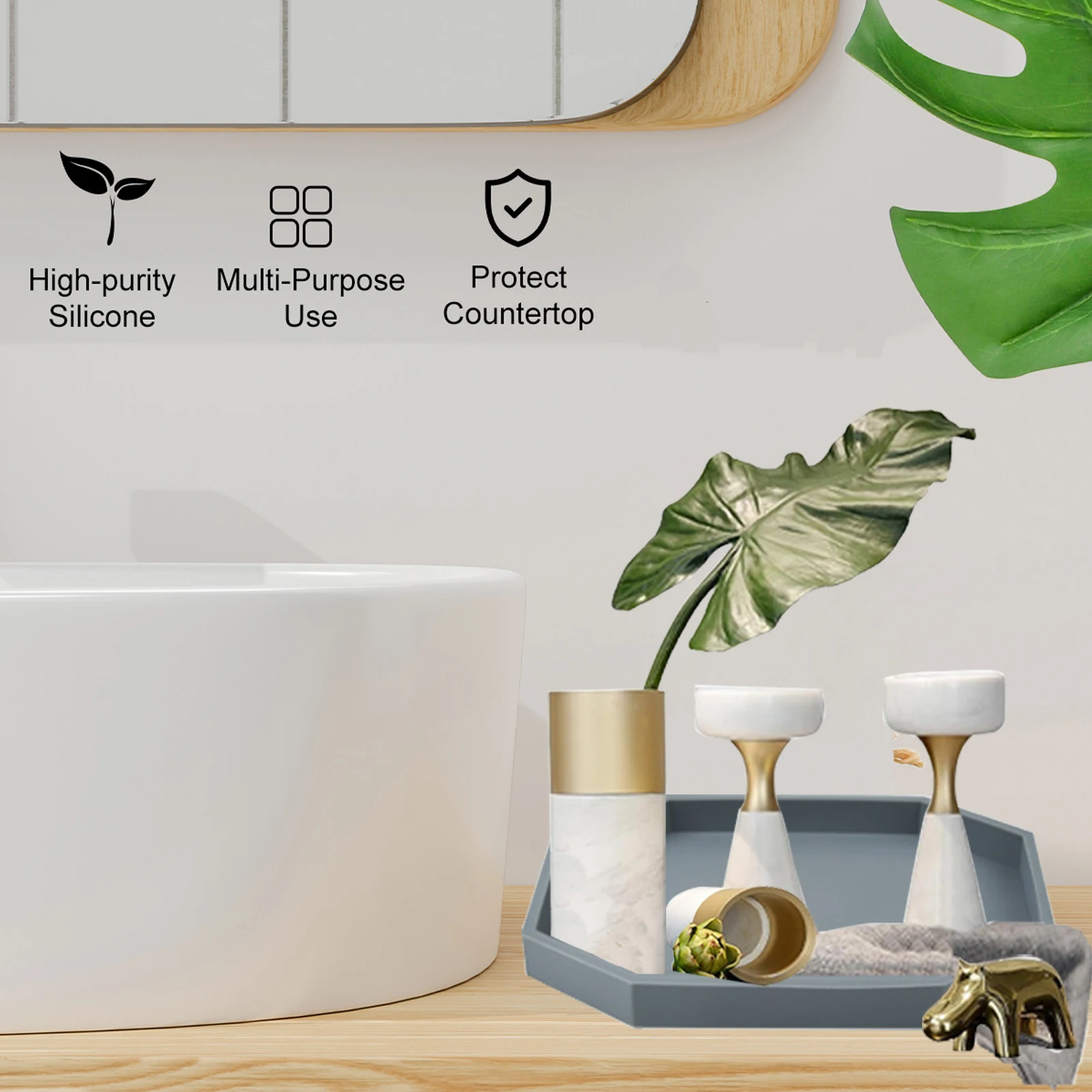 Silikon Sünger Tutucu Mutfak bulaşık deterjanı Scrubber Organizatör Geometri Banyo Vanity Tepsi Tezgah Tepsi Tuvalet Tankı Depolama Görüntü 3