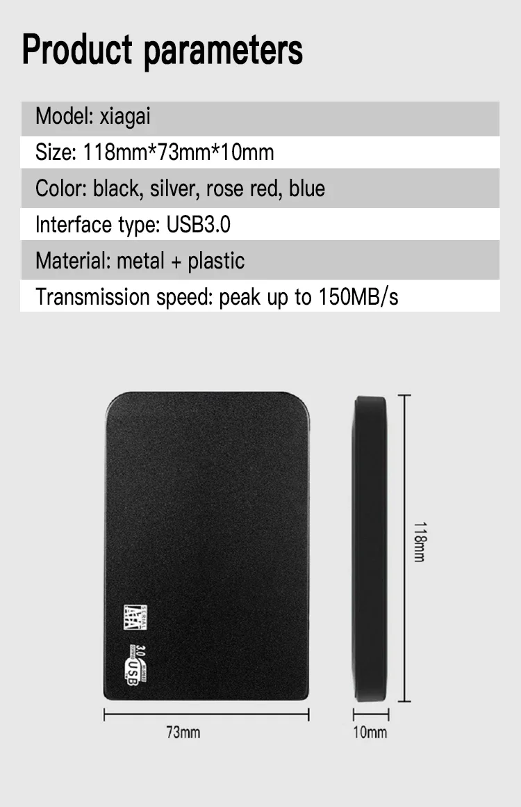 Taşınabilir SSD 1 TB Yüksek Kapasiteli harici sabit disk 2 TB Katı Hal Sürücü sabit disk Yığın depolama Aygıtı için Dizüstü / Masaüstü / Telefon Görüntü 3