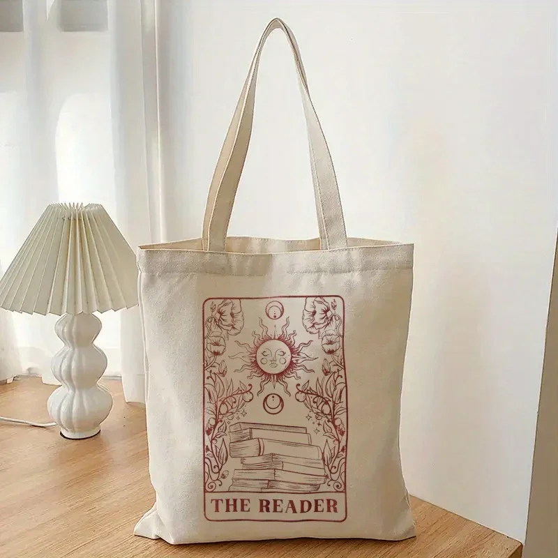 Vintage Okuyucu Desen Kanvas omuzdan askili çanta, Hafif Güneş Desen Alışveriş Çantası, Çok Yönlü saklama çantası Görüntü 3