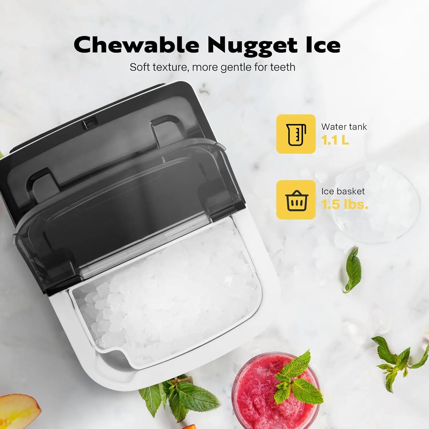 VİVOHOME-Taşınabilir Nugget Buz Küpü Yapma Makinesi, Kompakt Tezgah, Otomatik, Çiğnenebilir Görüntü 3