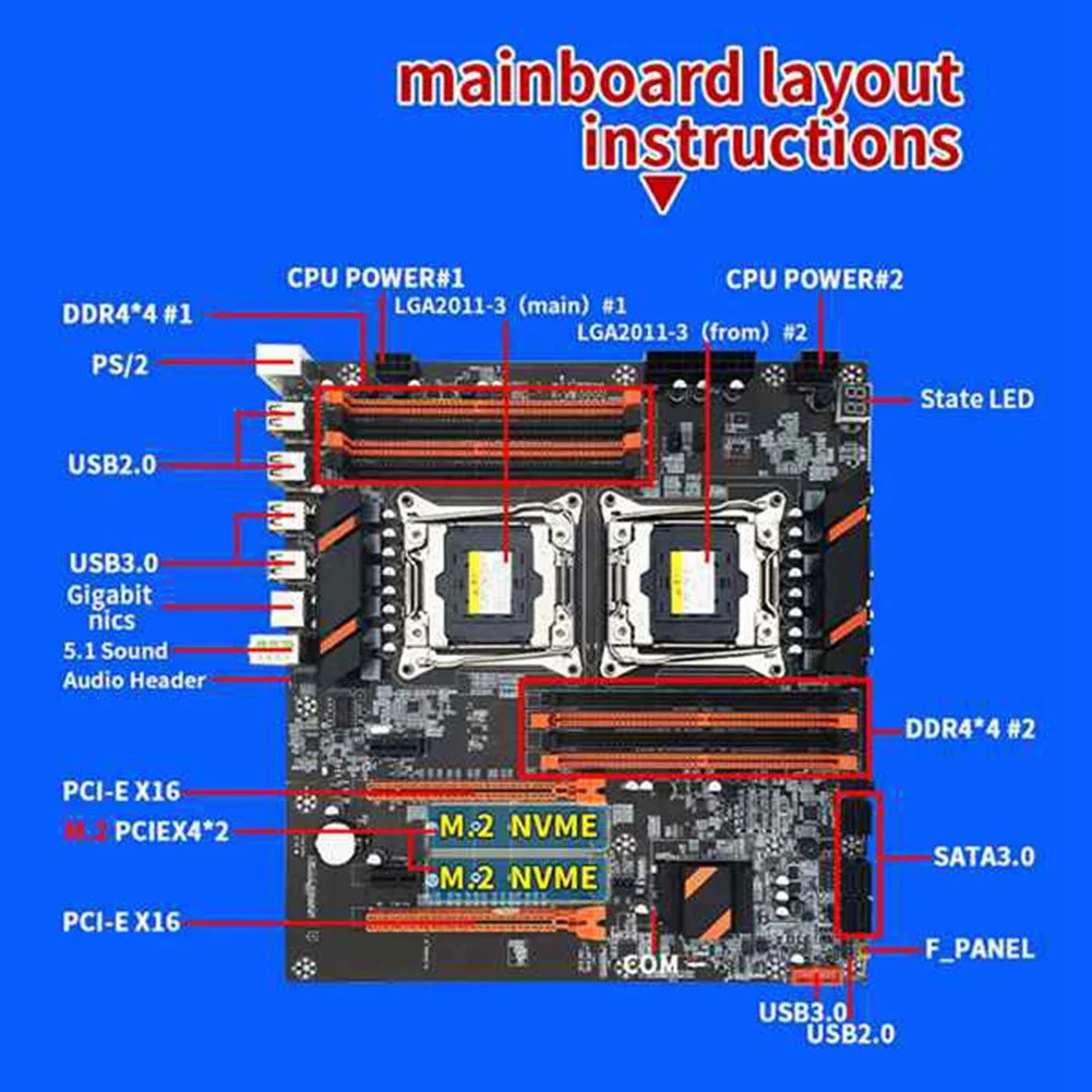 X99 Çift CPU Anakart Desteği LGA2011-3 CPU Desteği DDR4 ECC Bellek Anakart + 2XE5 2620 V3 CPU + Termal Gres Görüntü 3