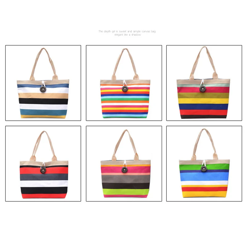 Yeni Gökkuşağı Şerit Çanta Kadınlar için Tuval Rahat Moda kol çantası Çanta Seyahat Plaj Messenger Büyük Kapasiteli alışveriş çantası Görüntü 3