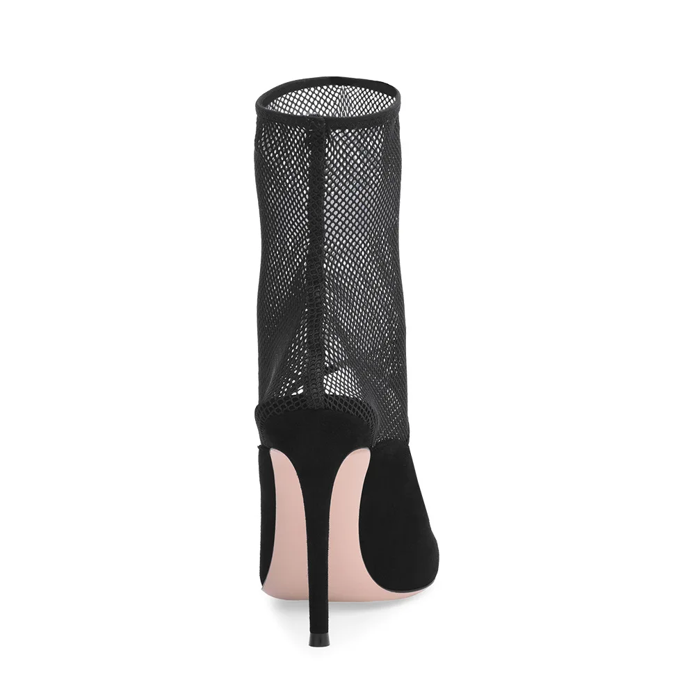 Yeni Moda Tasarımcısı Yaz Chaussure Femme Süet Örgü Ekleme Stilettto yarım çizmeler İçi Boş Artı Boyutu kadın ayakkabısı Görüntü 3