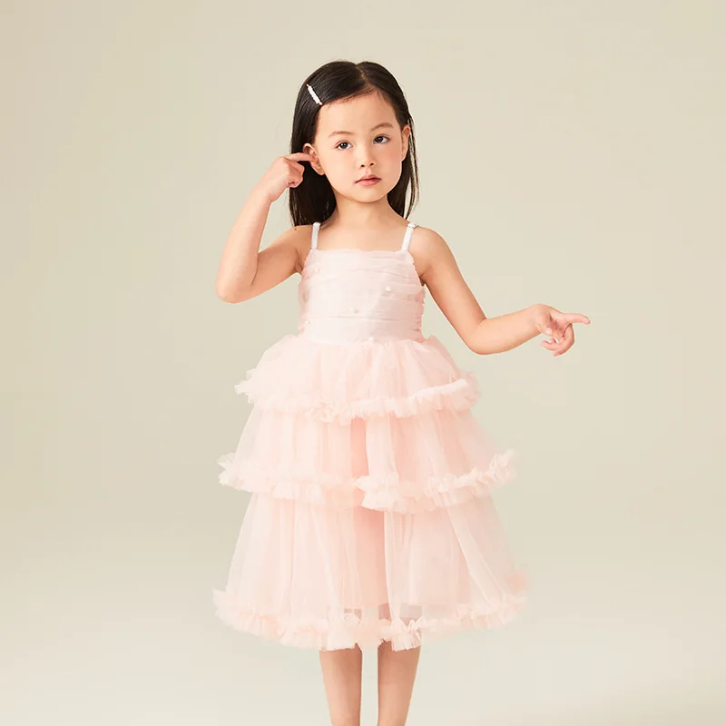 Yeni Yaz Çocuk Kız Elbise Düz Renk Askı Kek Prenses Elbise çocuk Moda Tutu Kabarık Balo Etek H260 Görüntü 3