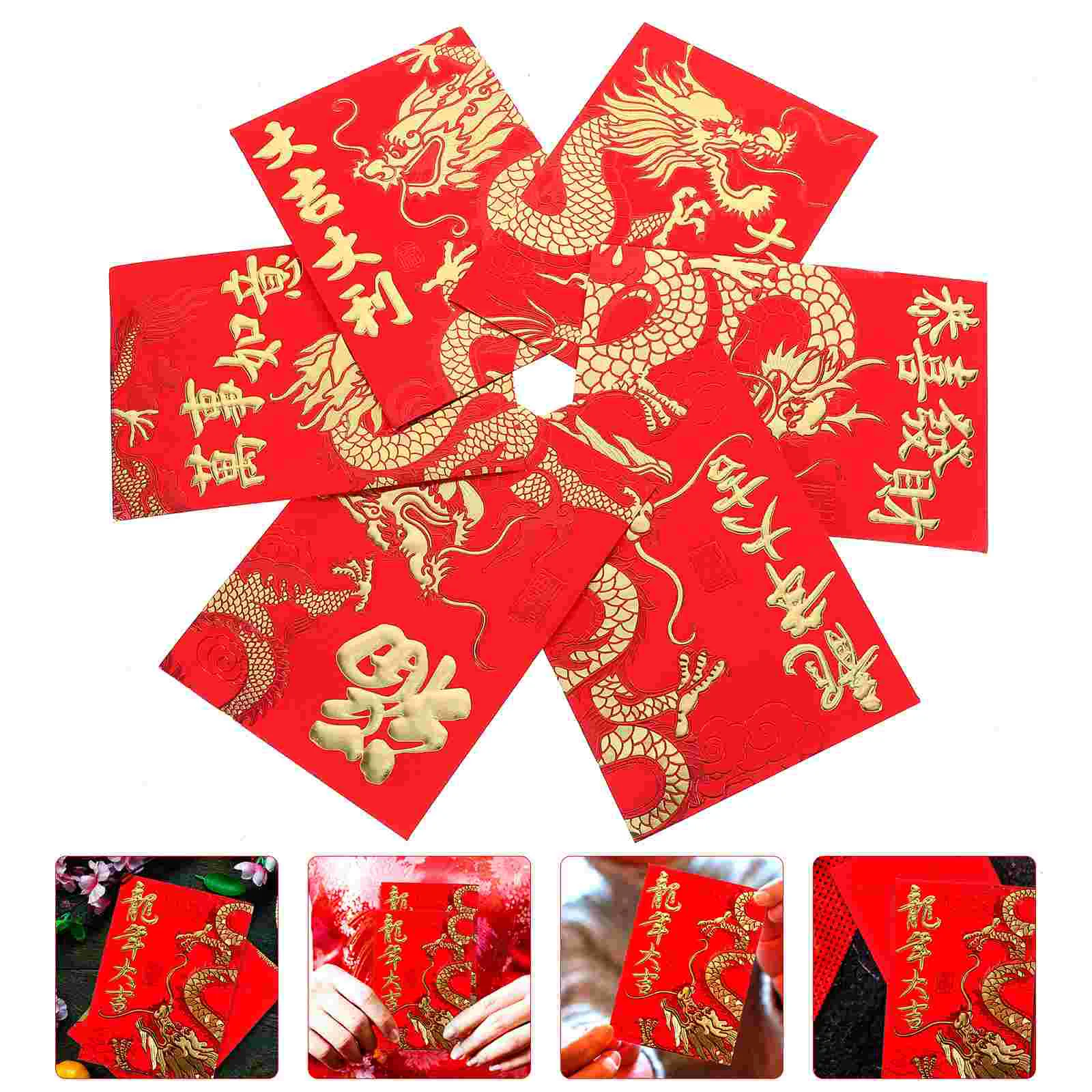 Çok hileli Kırmızı Zarflar Ejderha Yılı Şans Para Zarfları Çin Yeni Yılı Kırmızı Zarflar Kağıt Kırmızı Paketler (Karışık Stil) Görüntü 3