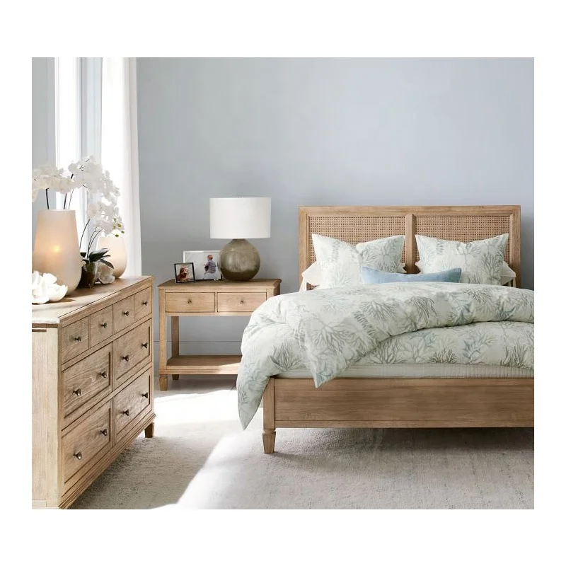 İskandinav Tasarım Küresel Tarzı Doğal Ahşap Kaplama yatak odası mobilyası Komidin katı ahşap Ayaklı Görüntü 3