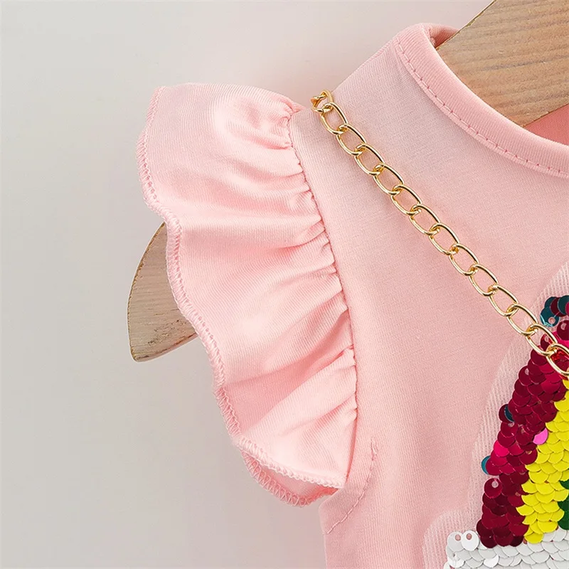 1-5years Çocuklar Kız Örgü Elbiseler Kolsuz Yuvarlak Boyun Gökkuşağı Ruffled Prenses Elbise Kızlar İçin A-Çizgili Parti Yüksek Bel Elbise Görüntü 4