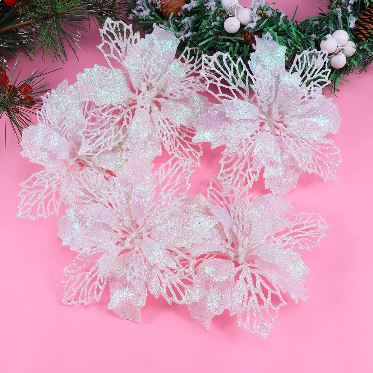 12 Adet Noel çiçek süslemeleri ev süsler ağaç asılı kolye içi boş için Görüntü 4