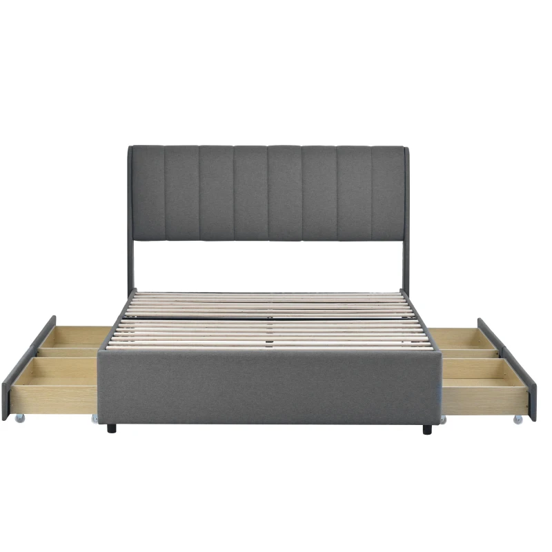 140x200 cm modern tasarım yastıklı platform yatak, çekmeceli çift kişilik yatak, yetişkin ve ergen yatağı, pratik depolama yatağı Görüntü 4