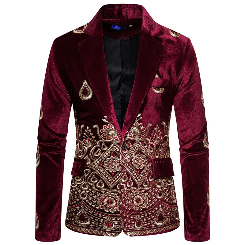 2023 Sonbahar / Kış Eğlence Kişilik Basit Kadife Bir Düğme erkek Altın İplik İşlemeli takım kıyafet Performans Elbise Görüntü 4