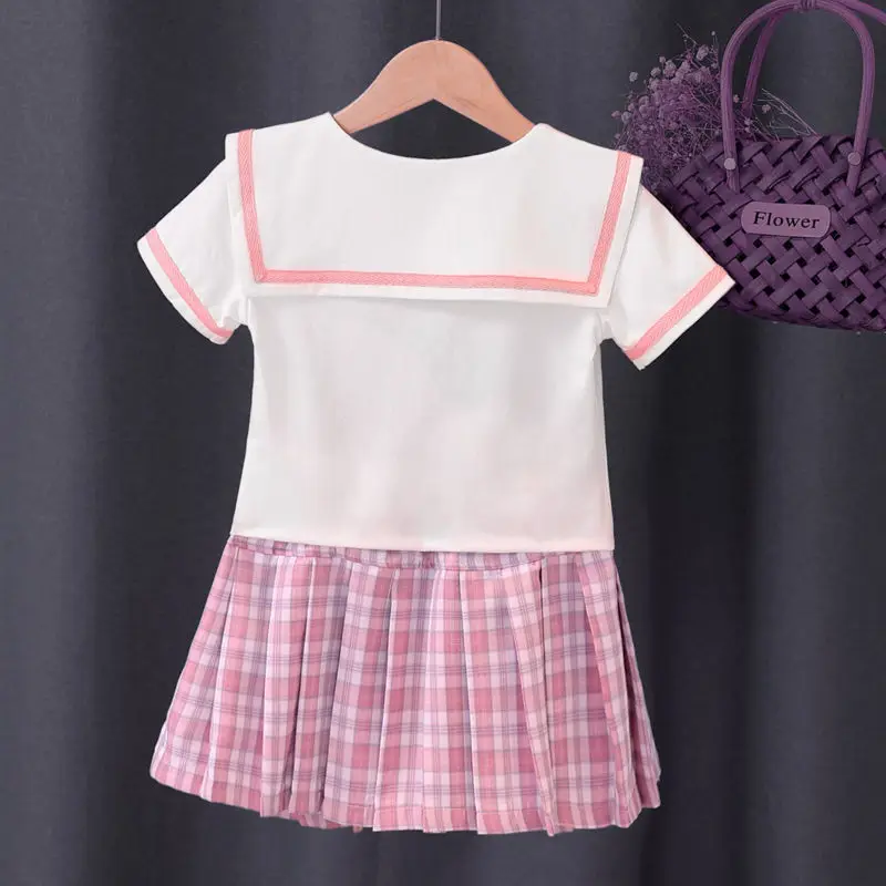 2023 Yaz Kore Seti Kız Yeni Takım Elbise 2 ADET Okul Prenses Resmi Moda Çocuk Mont Elbise Etek Uzun Gömlek Yay Pilili Elbise Görüntü 4