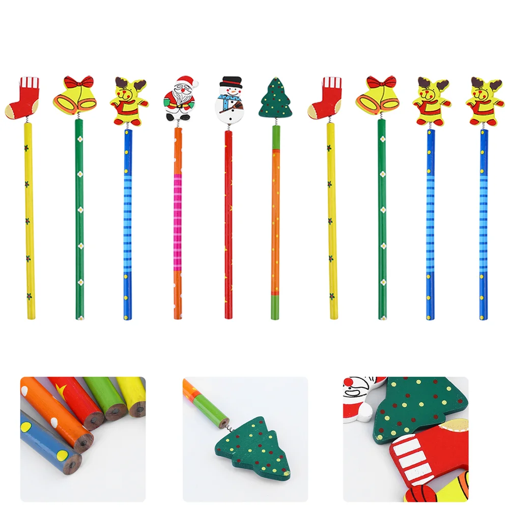 25 Adet Kalem Sevimli Kırtasiye Mekanik Noel Çocuklar Ahşap Kalemler Taşınabilir Görüntü 4