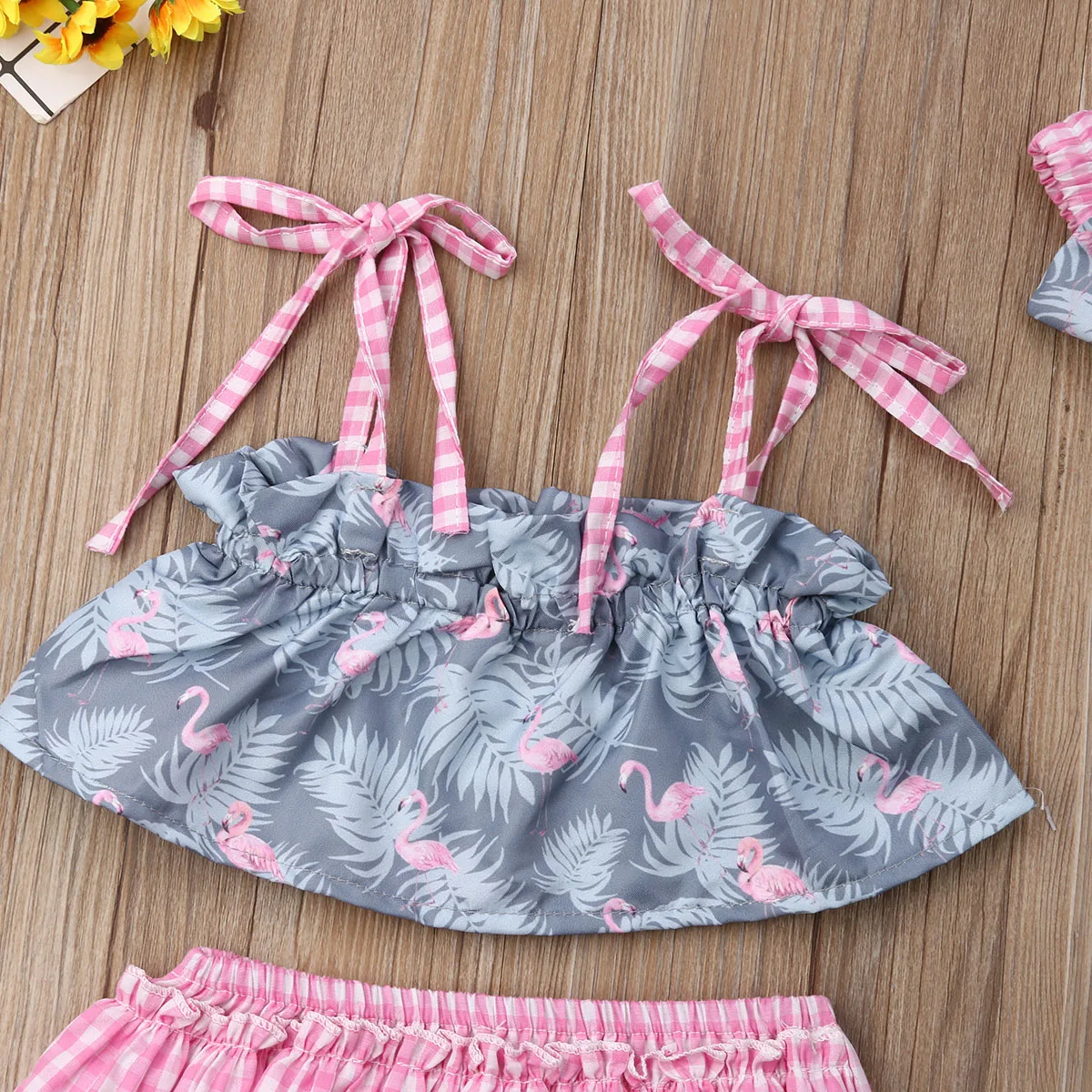 3 adet Yenidoğan Toddler Bebek Kız Mayo Bikini Setleri Flamingo Baskı Mayo Tankini Toddler Beachwear Bebek Kız Giysileri 0-24M Görüntü 4