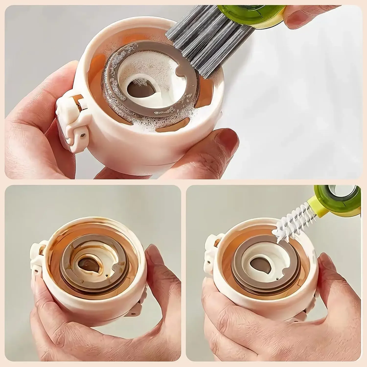 3 in 1 Çok Fonksiyonlu Boşluk Temizleme Fırçası Küçük Şişe Bardak Kapağı Detay Fırça Mini Çatlak Temizleme Fırçası Çok Amaçlı Temizleyici Görüntü 4