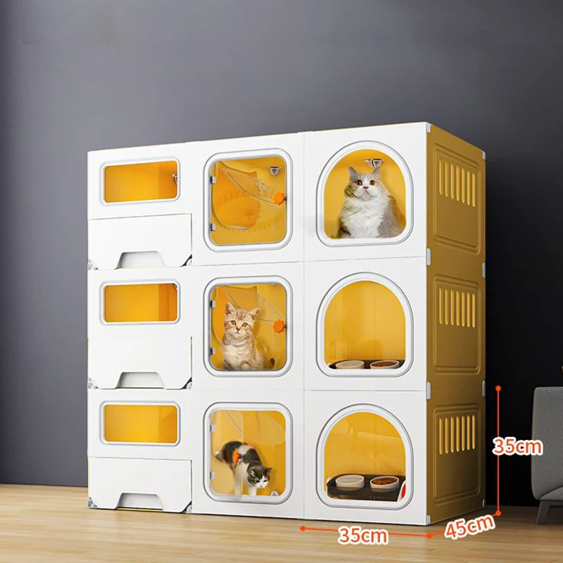 3 katlı Kedi Kafesleri Bölmeli Yetiştirme Kafesleri Büyük Uzay Pet Shop Koruyucu kedi kafesi Evi Kedi kum kabı Lüks Kedi Villa Görüntü 4