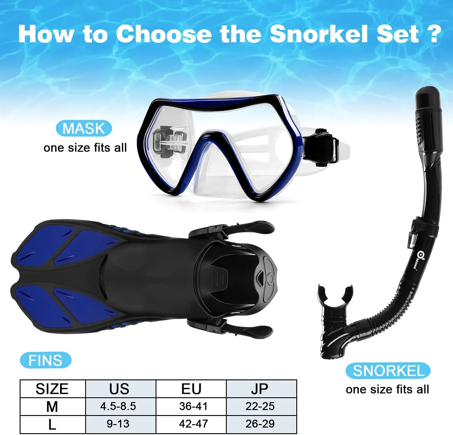 6-in-1 Şnorkel Takım Elbise, Sıçrama Geçirmez Şnorkel ile Uygun Yetişkin Dalış Ekipmanları Görüntü 4
