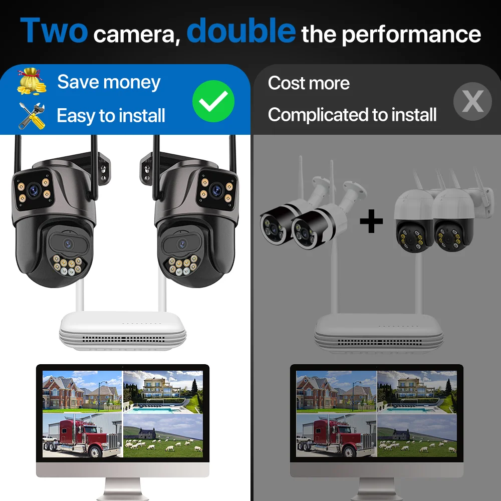 6MP HD Kablosuz Çift Lens PTZ Kameralar Güvenlik Koruma Açık IP Kameralar Otomatik İzleme 8CH NVR Video Gözetim Kiti İCSee Görüntü 4