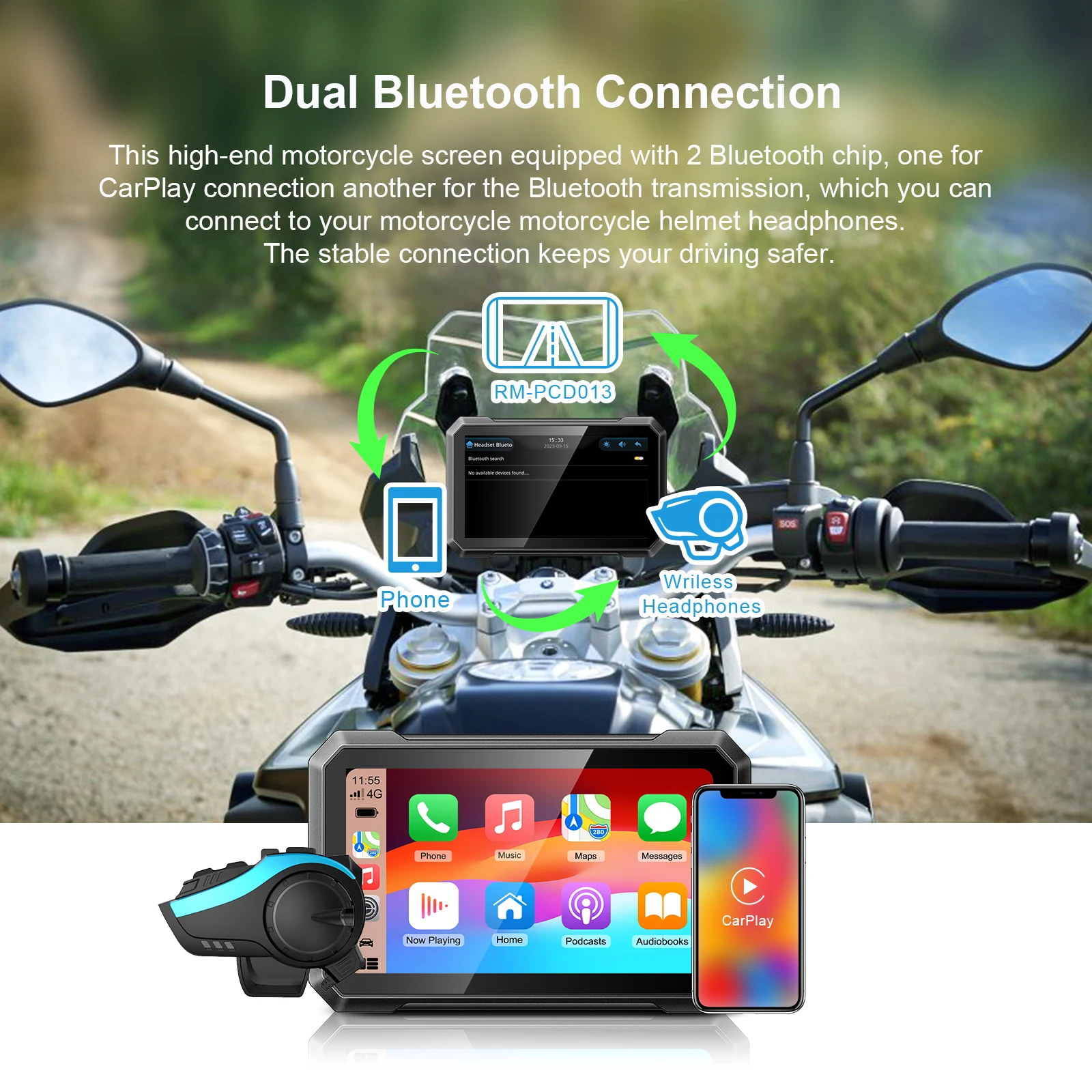 7 İnç Motosiklet GPS Navigasyon IPX67 Su Geçirmez Ekran Çift Bluetooth Kablosuz Apple Carplay ve Android Otomatik Navigator Görüntü 4