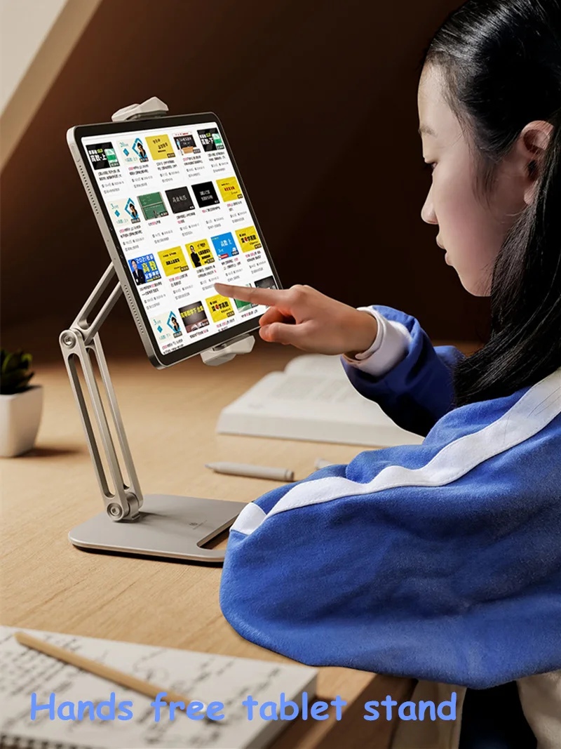 Alüminyum Alaşımlı Tablet Standı Ayarlanabilir Katlanır Uzun Kol iPad Standı Ergonomik 360 ° Dönebilen Tablet ve Telefon Kelepçe Montaj Tutucu Görüntü 4