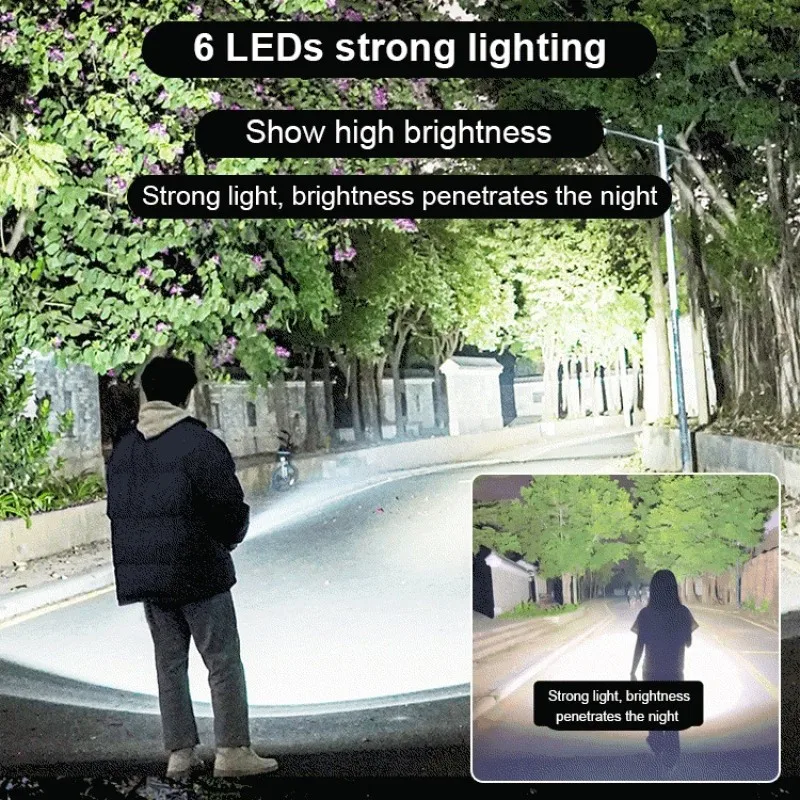 Ayarlanabilir sabit odak taşınabilir el feneri güçlü altı lamba boncuk güçlü ışık el feneri şarjlı parlak uzun menzilli dört dişli Görüntü 4