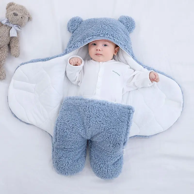 Bebe Kış Sıcak Polar Bebek Bebek Uyku Tulumu Zarf Yenidoğan Bebek Yatak Wrap Sleepsack Karikatür bebek battaniyesi Kundaklama Görüntü 4