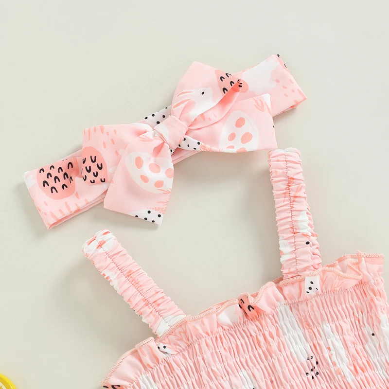 Bebek Kız 2 Adet yaz kıyafetleri, Kolsuz Paskalya Yumurtası Baskı Romper + saç bandı seti Görüntü 4