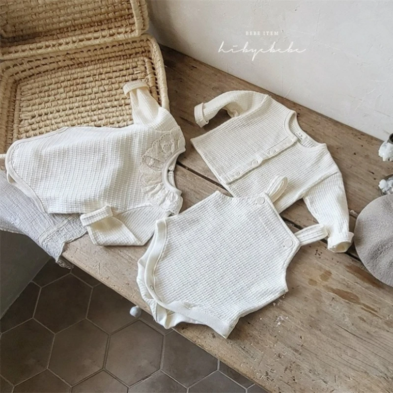 Bebek Kız Bodysuits Beyaz Dantel Tek Parça Giyim Bebek Çocuk Sonbahar Rahat Tulumlar Uzun Kollu Omuz Askısı Tulum Görüntü 4