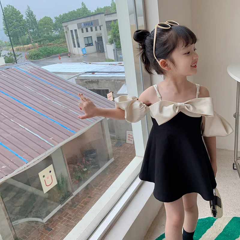 Bebek Kız Kelebek İlmek Patchwork Kolsuz Elbise Kapalı Omuz Yaz gündelik giyim ve Doğum Günü Partisi için E810 Görüntü 4