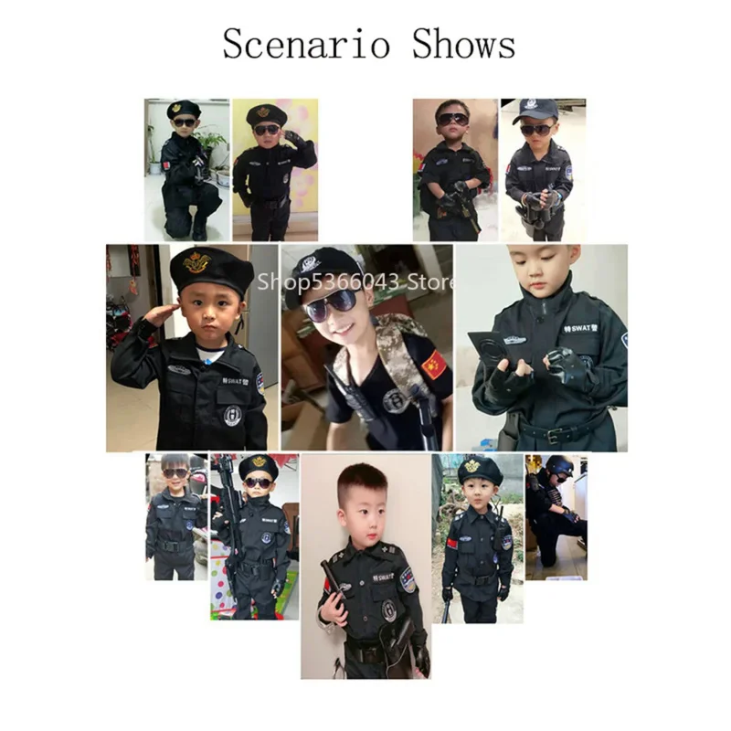 Cadılar bayramı Çocuk Polis Cosplay Kostüm Erkek Kız Çocuk Polis Üniforma Ordu Polis giyim setleri Parti Elbise Hediye Görüntü 4