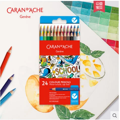 Caran d'ache 12/18 renk Suda çözünür renk kurşun okul hattı serisi çok renkli sanat kalem renkli kalem boyama sanat malzemeleri Görüntü 4