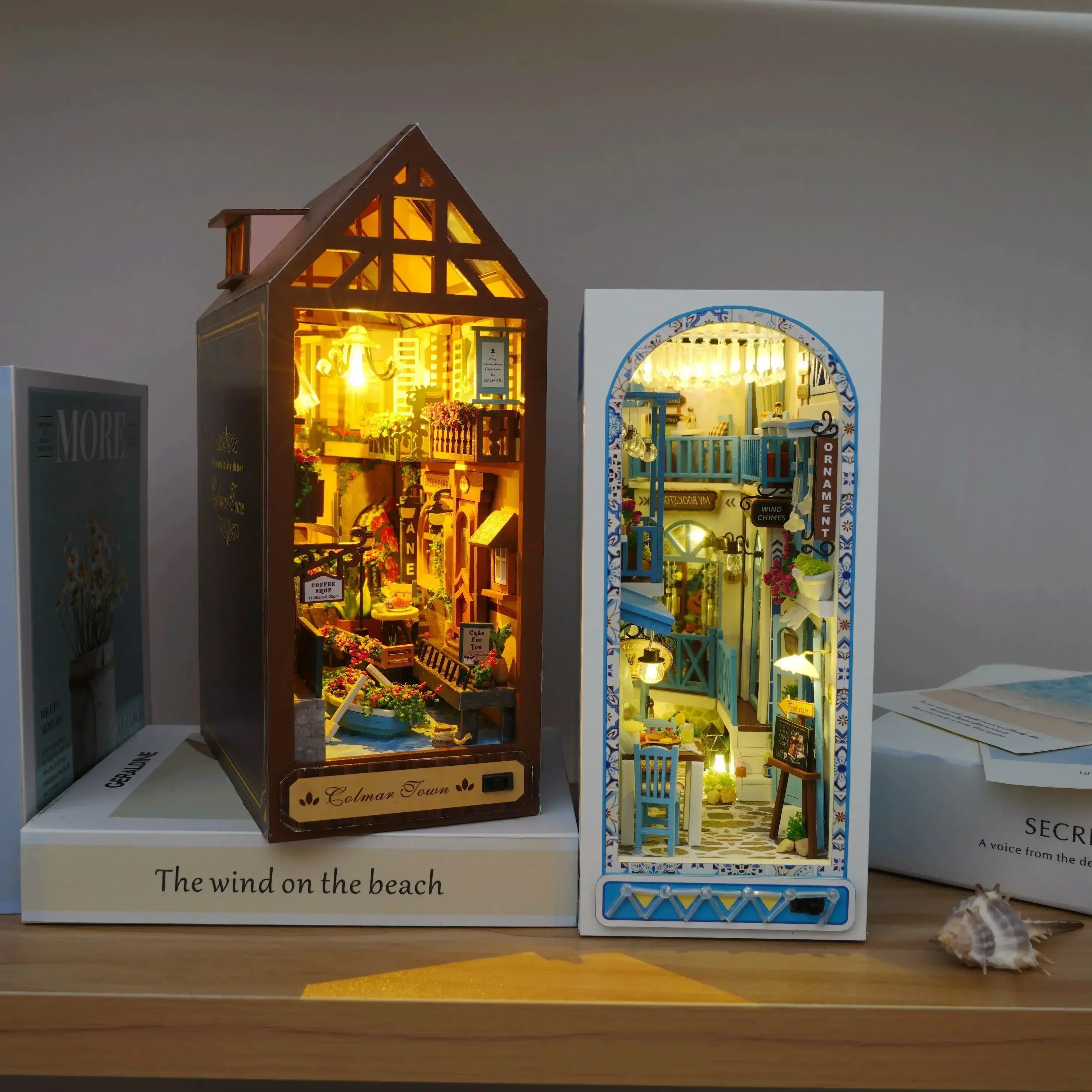 Dıy Ahşap Kitap Nook Raf Eklemek Minyatür Yapı Kiti Deniz Ev Casa Kitaplık Montaj Bookend Yetişkinler İçin Kız doğum günü hediyesi Görüntü 4