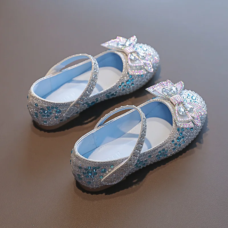 Fantezi Peri Elsa Prenses Ayakkabı fiyonk Glitter Düz Elbise Ayakkabı Kızlar Bling Cosplay Kostüm Kristal Parti Çocuk Kız Ayakkabı Görüntü 4