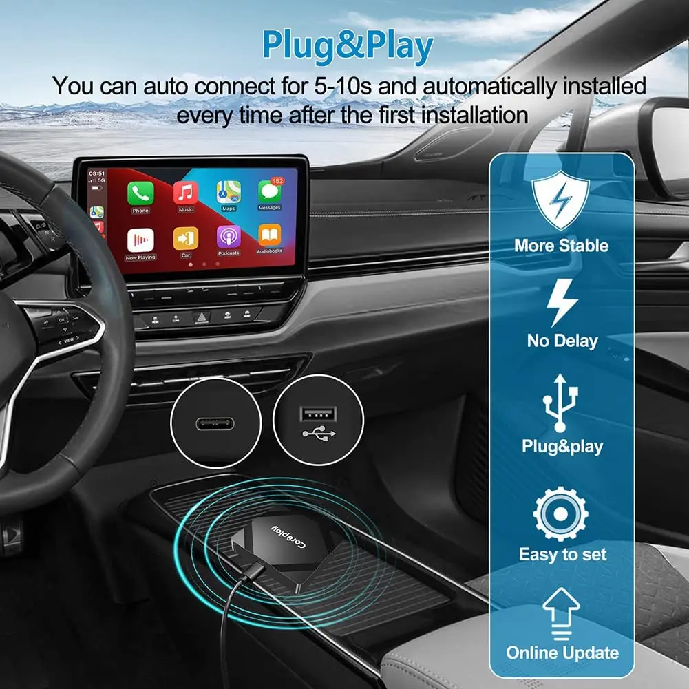 Geohyecc Kablosuz CarPlay Adaptörü iPhone için Yeni Apple CarPlay Kablosuz Dongle OEM Dahili 5G Çip ve 5.8 GHZ WiFi Görüntü 4