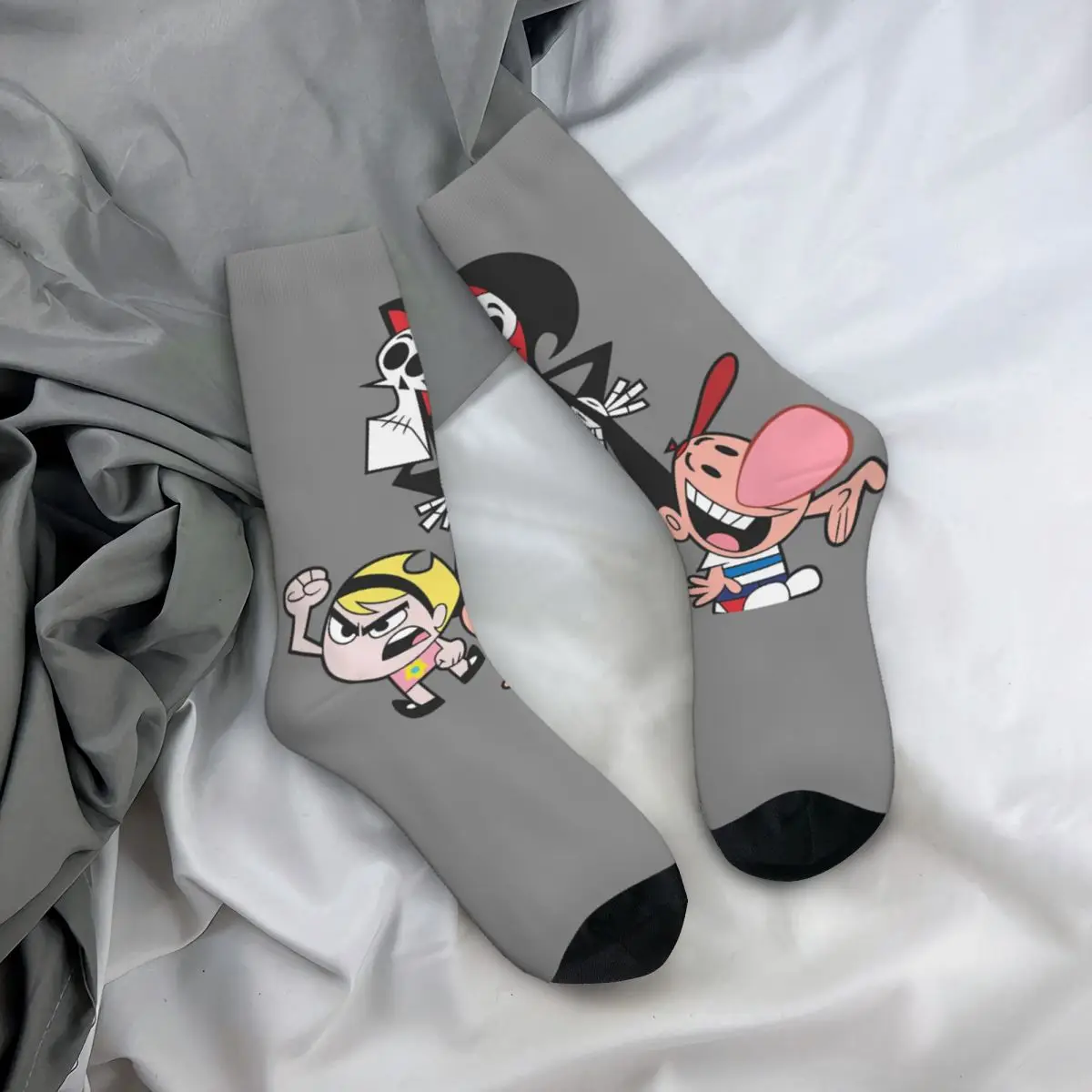 Hip Hop Retro Temel Çılgın erkek çorapları Unisex Grim Maceraları Billy ve Mandy Karikatür Harajuku Desen Baskılı Ekip Çorap Görüntü 4