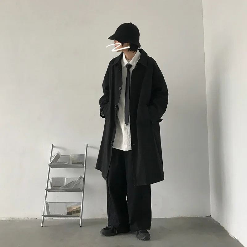Japon Vintage Siper Erkekler Rahat Popüler Uzun Palto Genç Yakışıklı Yüksek Sokak Dış Giyim İngiltere Sonbahar Yeni Ulzzang Ins Görüntü 4