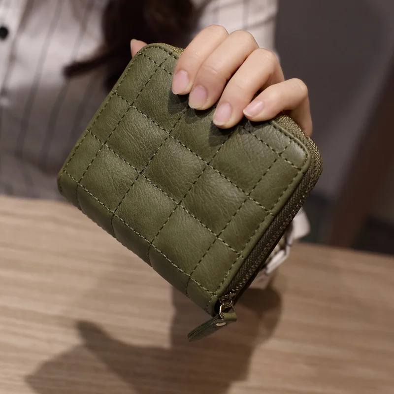 Kadın Kısa Cüzdan PU Deri Kadın Ekose Çantalar Nubuk kartlıklı cüzdan Moda Kadın Küçük Fermuarlı cüzdan bozuk para cüzdanı Görüntü 4