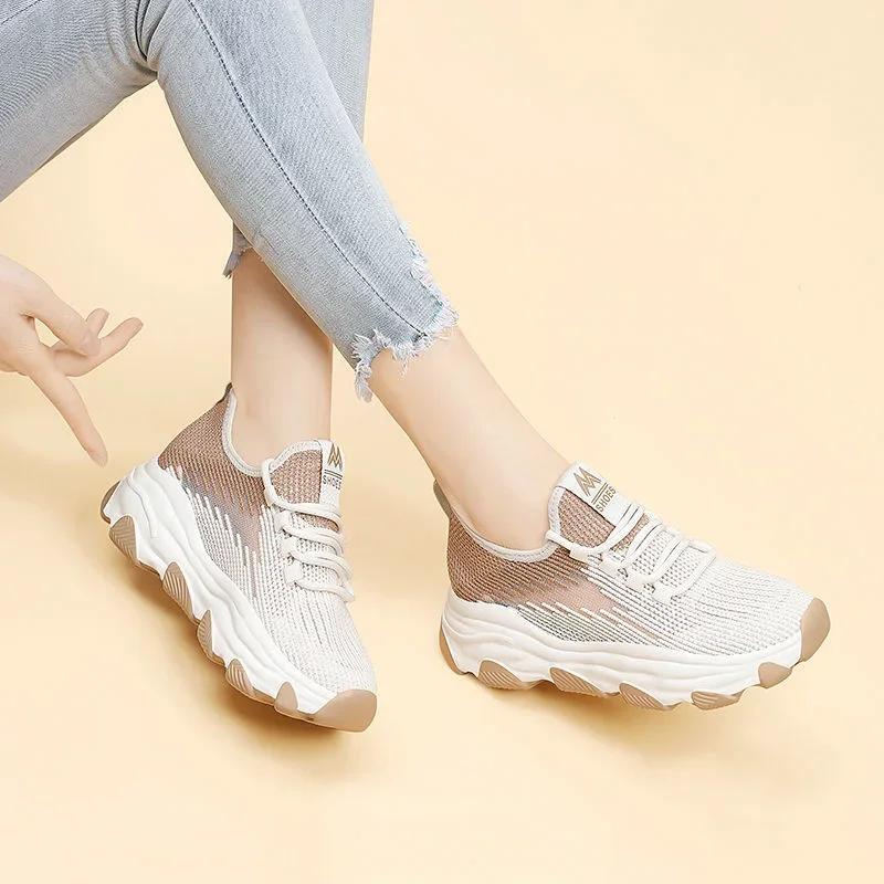 Kadın vulkanize ayakkabı Yeni Nefes Örgü gündelik ayakkabı Dantel-Up Bayanlar spor ayakkabılar Tıknaz Kadın Koşu Kadın Ayakkabısı 2024 Görüntü 4