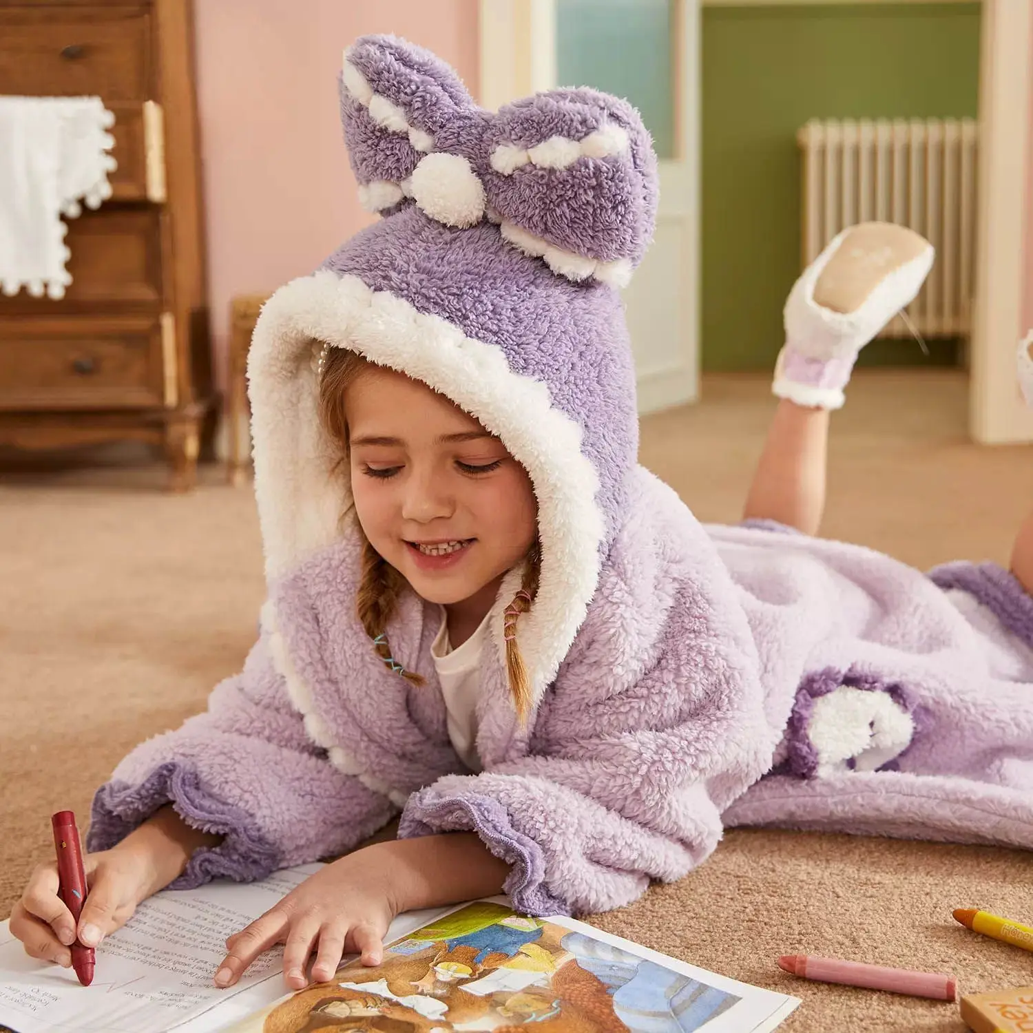 Kapşonlu Çocuk Bornoz Kızlar için Prenses çocuk Gecelik Kış Kalınlaşmak Flanel Kız Pijama Bebek Mercan Polar Ev Elbise Görüntü 4